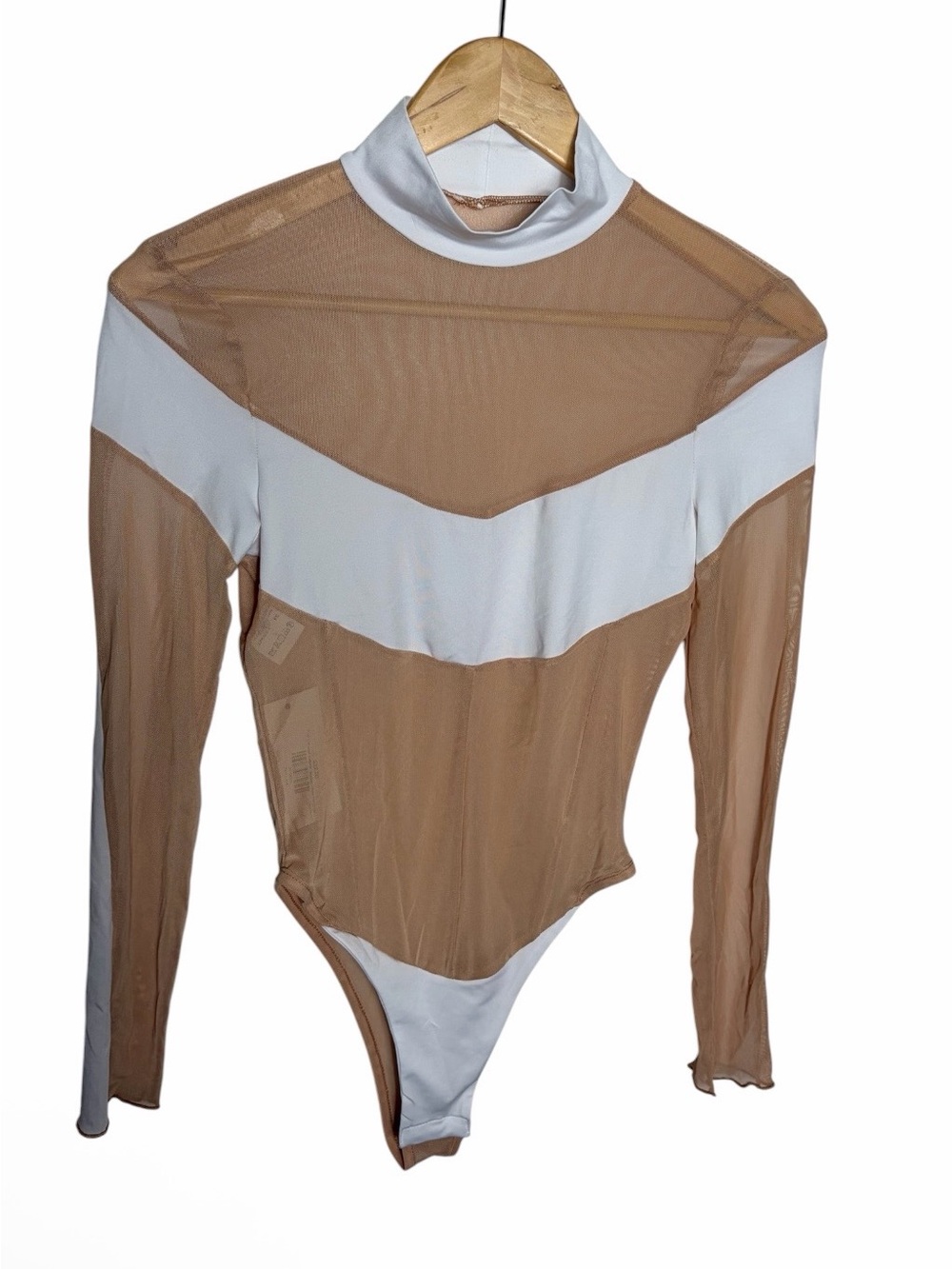 NWT show it off white & nude sheer mesh mock neck bodysuit size M